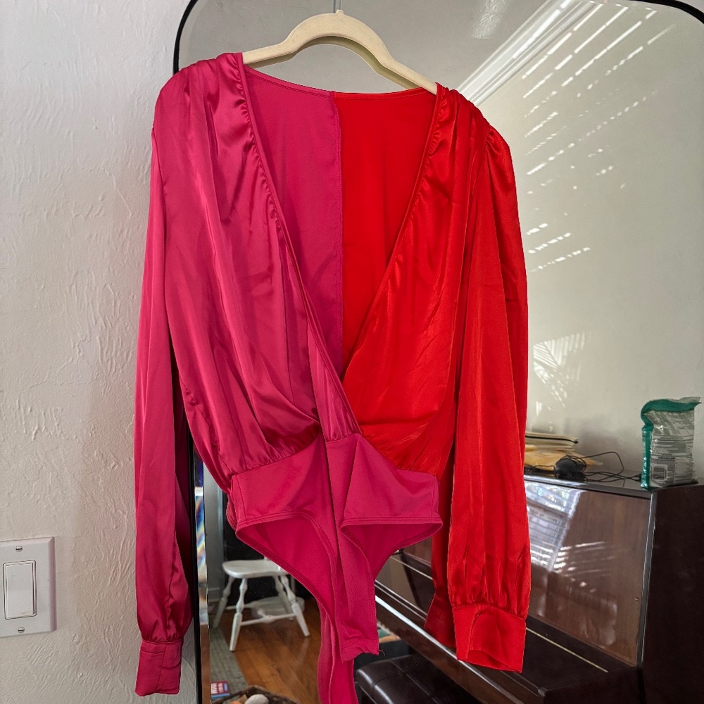 Plunge satin bodysuit